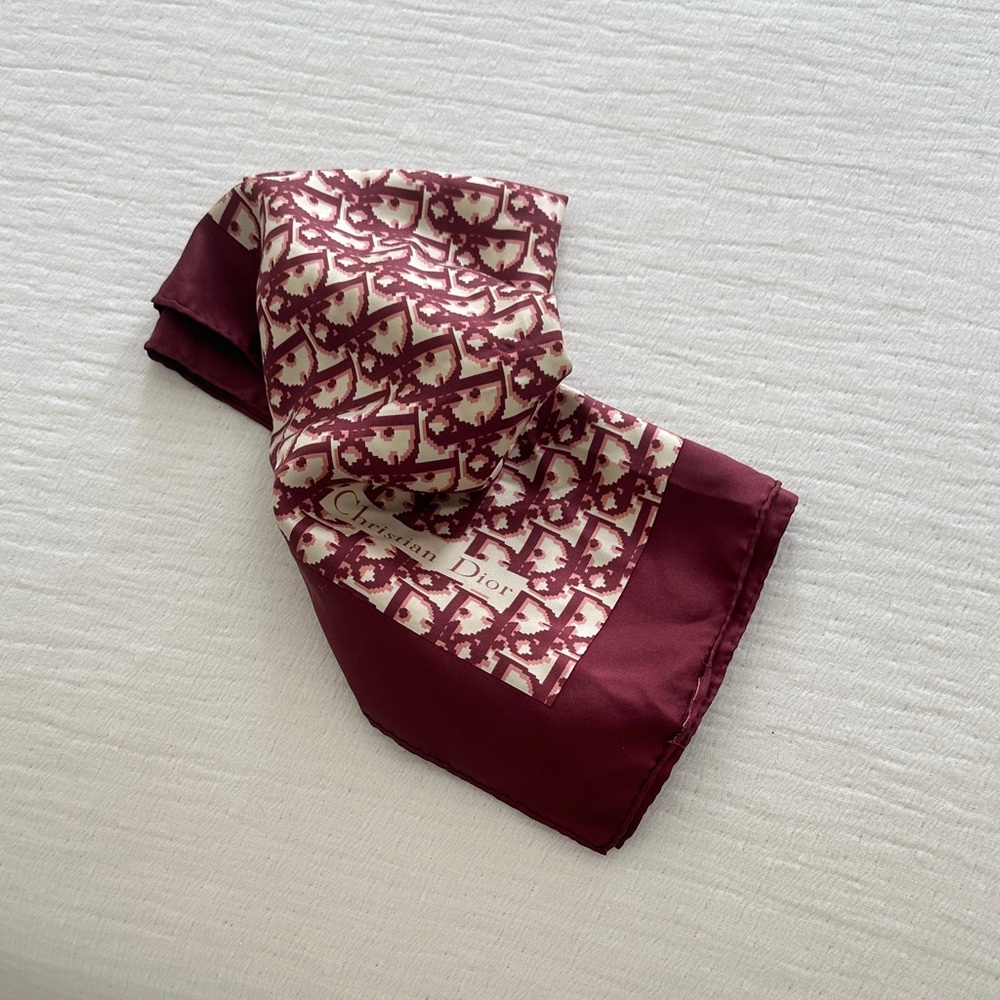 Dior Maroon and Cream Patterned Scarf Monogram Vintage